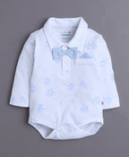 Bumzee Powder Blue & White Floral Print Bodysuit Set, Full Sleeves, 100% Cotton