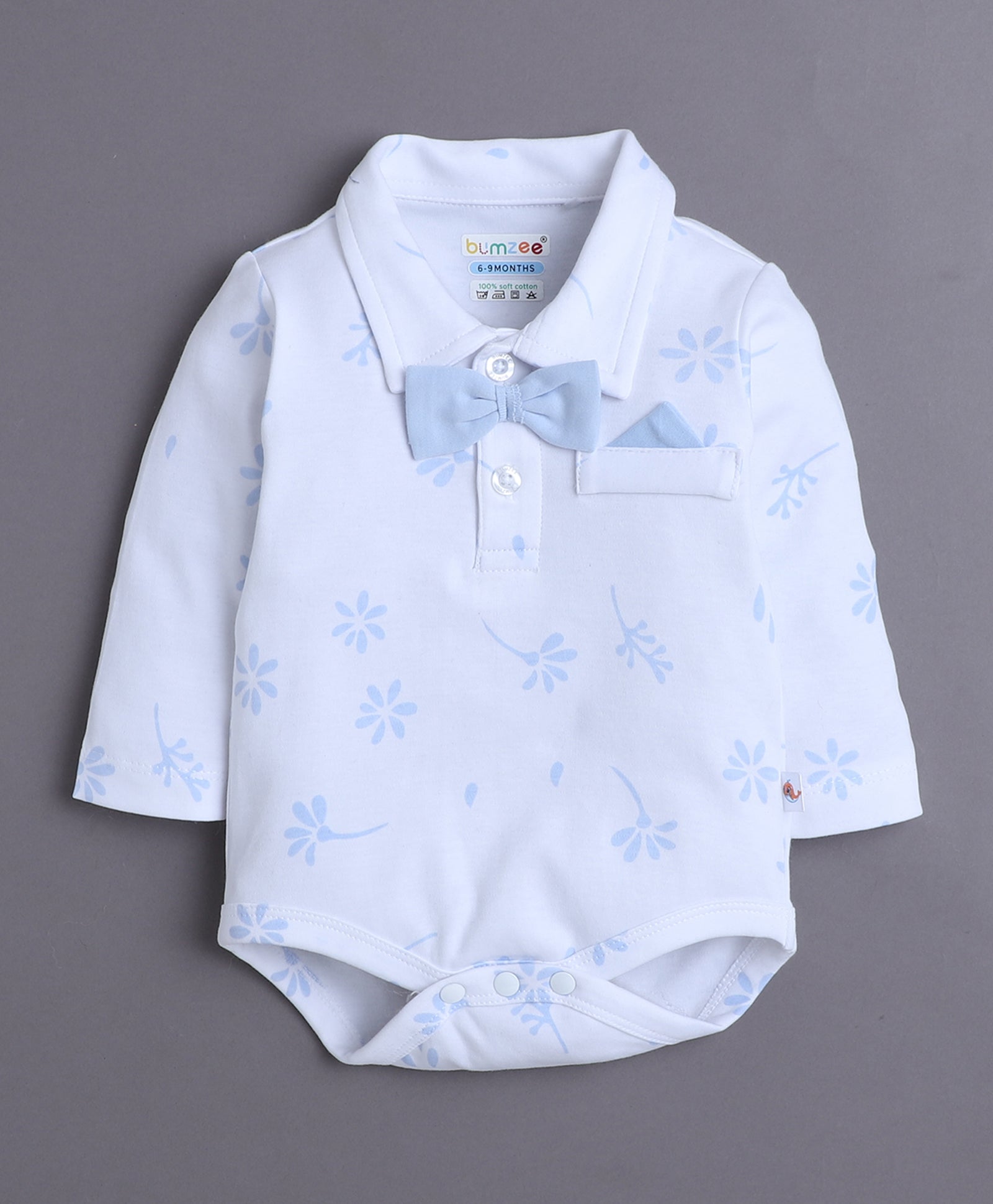 Boys 100% Cotton Floral Bodysuit Set - Powder Blue & White