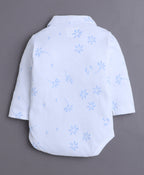 Bumzee Powder Blue & White Floral Print Bodysuit Set, Full Sleeves, 100% Cotton