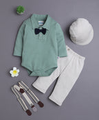 Bumzee Beige & Green Bodysuit Set, Full Sleeves, 100% Cotton