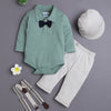 Beige & Green Boys Full Sleeves Bodysuit Pant Set With Suspender & Cap