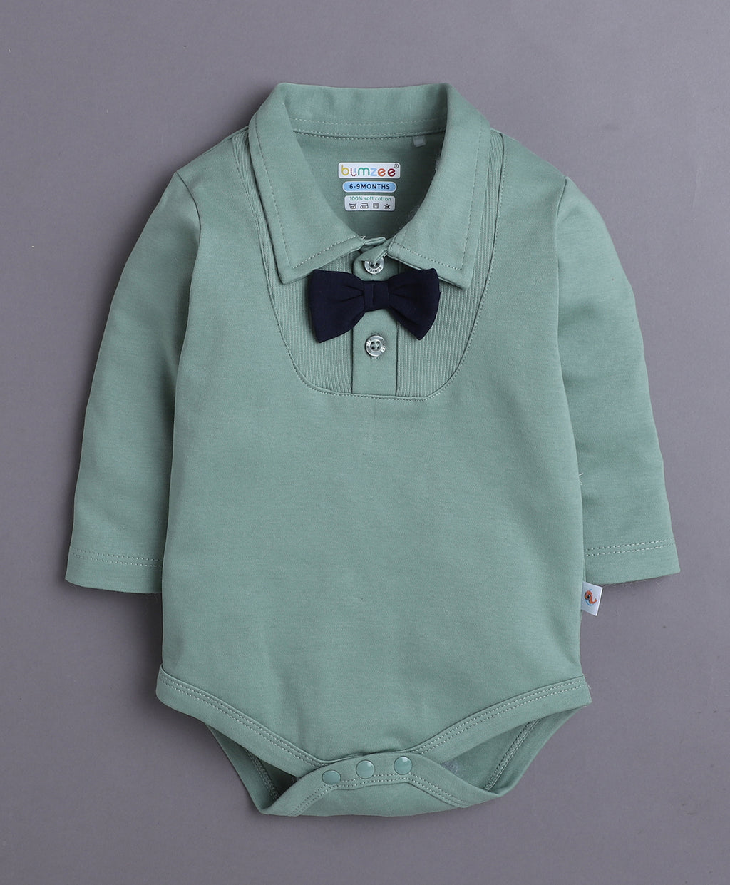 Bumzee Beige & Green Bodysuit Set, Full Sleeves, 100% Cotton