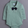 Beige & Green Boys Full Sleeves Bodysuit Pant Set With Suspender & Cap
