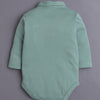 Beige & Green Boys Full Sleeves Bodysuit Pant Set With Suspender & Cap