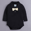Khaki & Black Boys Full Sleeves Bodysuit Pant Set With Suspender & Cap
