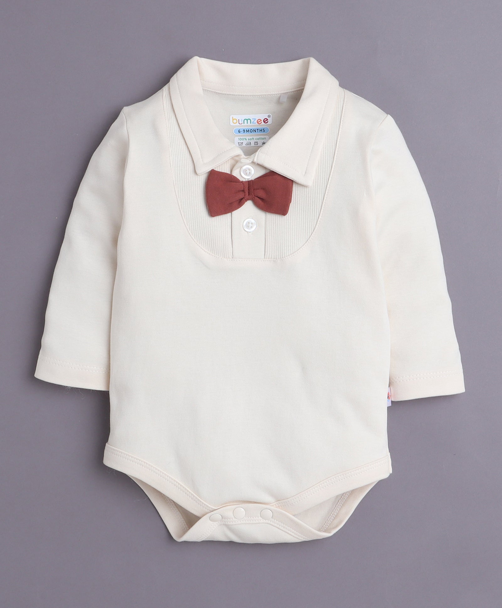 Brown & Cream Boys Full Sleeves Bodysuit Pant Set With Suspender & Cap
