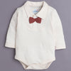 Brown & Cream Boys Full Sleeves Bodysuit Pant Set With Suspender & Cap