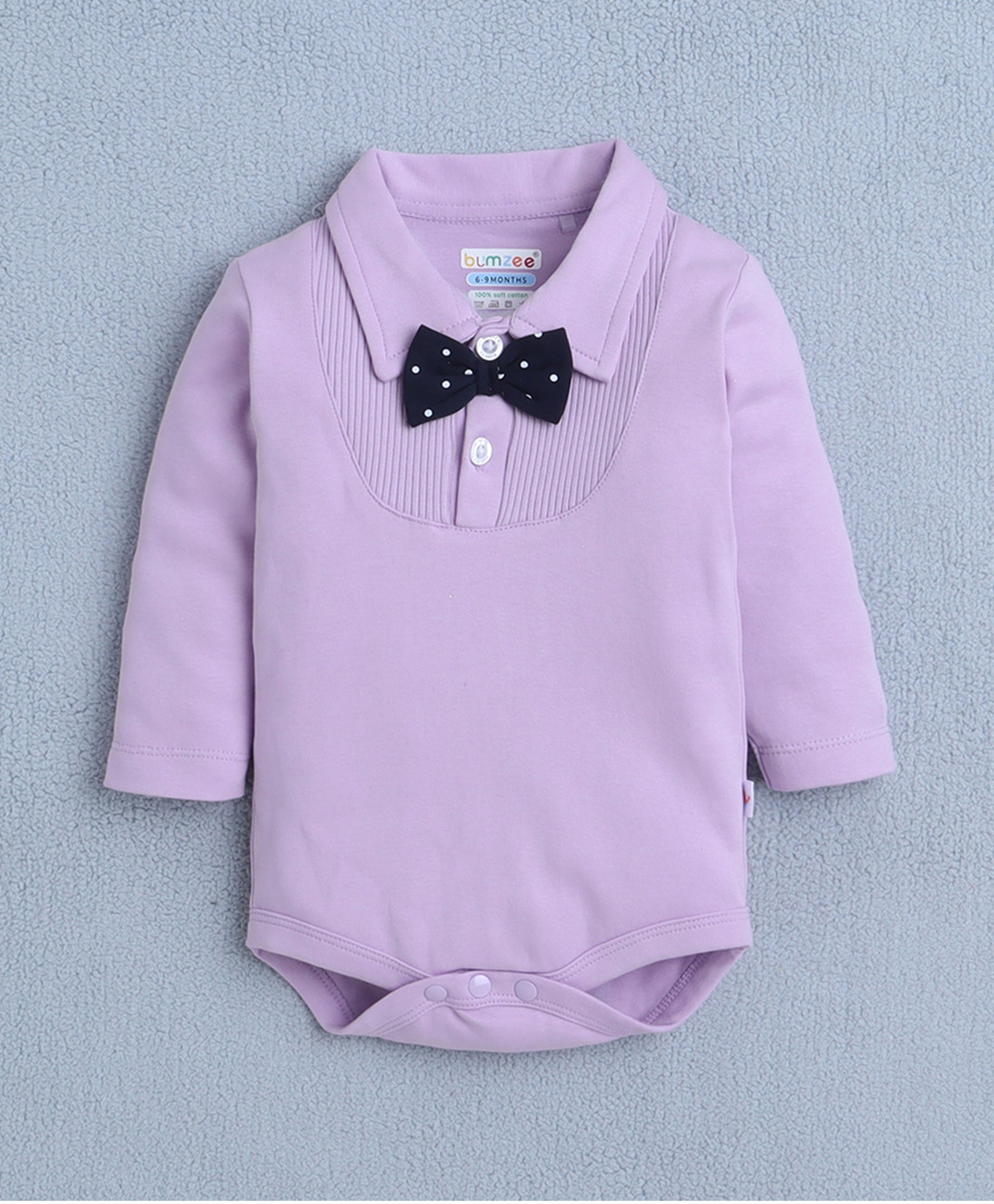 Lavender & Navy Boys Full Sleeves Bodysuit Pant Set With Suspender & Cap