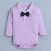 Lavender & Navy Boys Full Sleeves Bodysuit Pant Set With Suspender & Cap