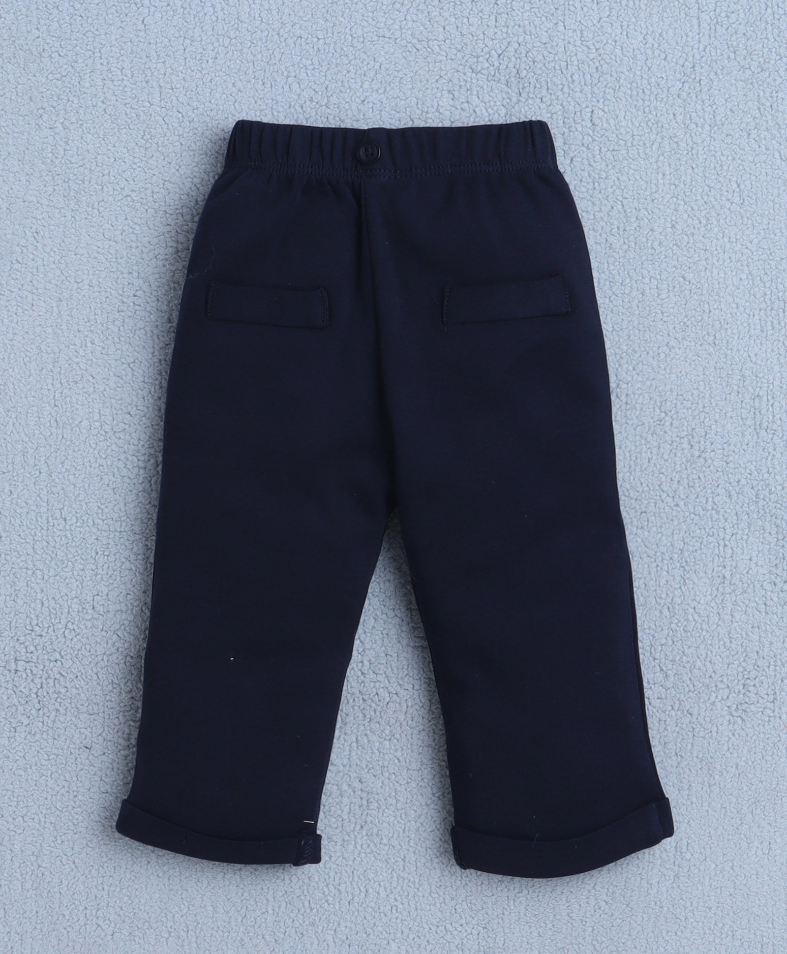 Lavender & Navy Boys Full Sleeves Bodysuit Pant Set With Suspender & Cap