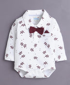 Bumzee White & Maroon Floral Print Bodysuit Set, Full Sleeves, 100% Cotton