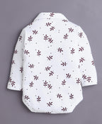 Bumzee White & Maroon Floral Print Bodysuit Set, Full Sleeves, 100% Cotton