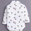 White & Maroon Boys Full Sleeves Bodysuit Pant Set With Suspender & Cap