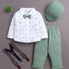 BUMZEE Green & White Boys Full Sleeves Shirt Pant Set With Suspender & Cap