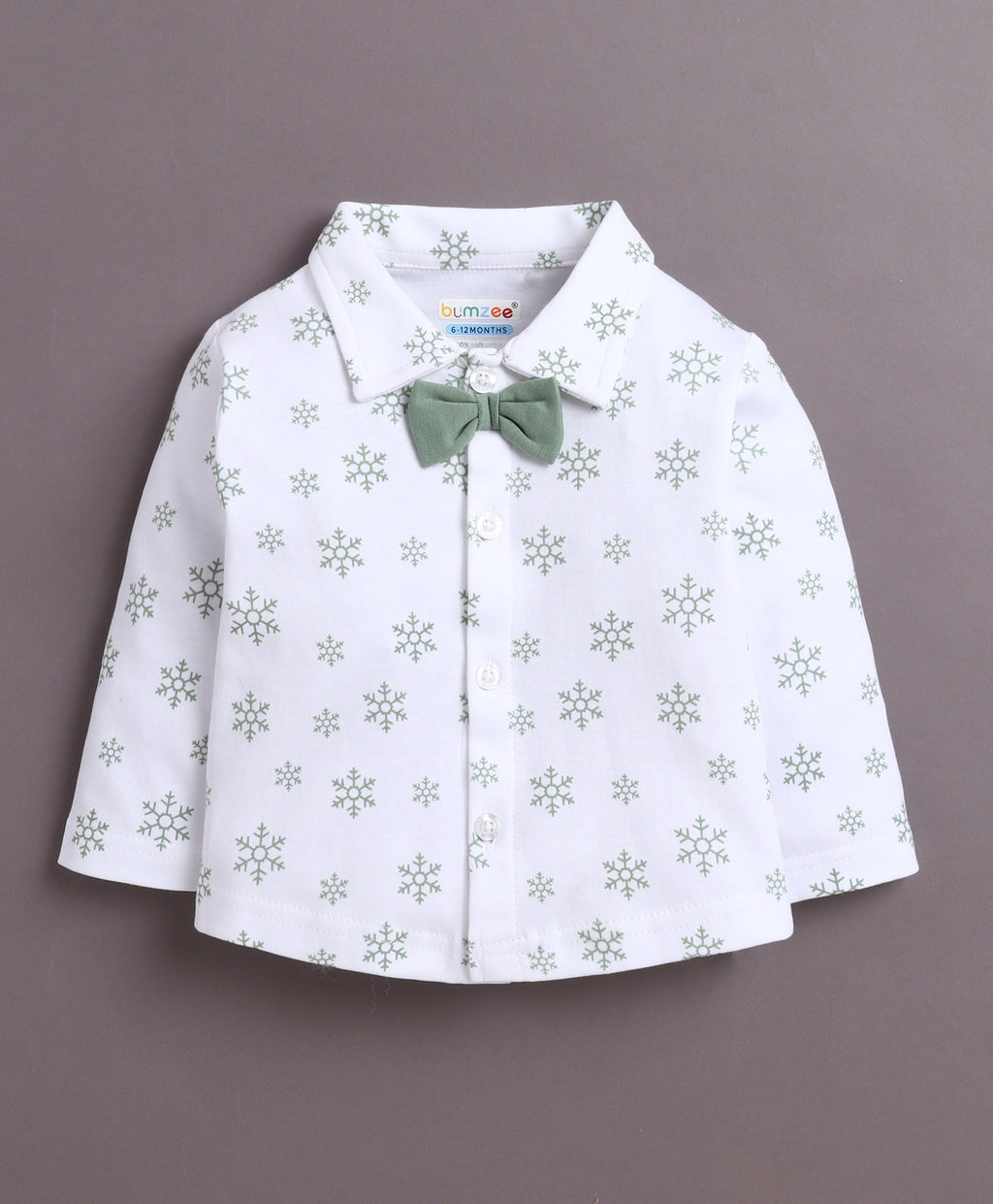 Bumzee Green & White Floral Print Formal Set, Full Sleeves, 100% Cotton