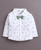 Bumzee Green & White Floral Print Formal Set, Full Sleeves, 100% Cotton