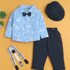 BUMZEE Navy & Sky Blue Boys Full Sleeves Shirt Pant Set With Suspender & Cap