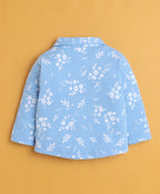 Bumzee Navy & Sky Blue Floral Print Formal Set, Full Sleeves, 100% Cotton