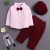 BUMZEE Maroon & Pink Boys Full Sleeves Shirt Pant Set With Suspender & Cap