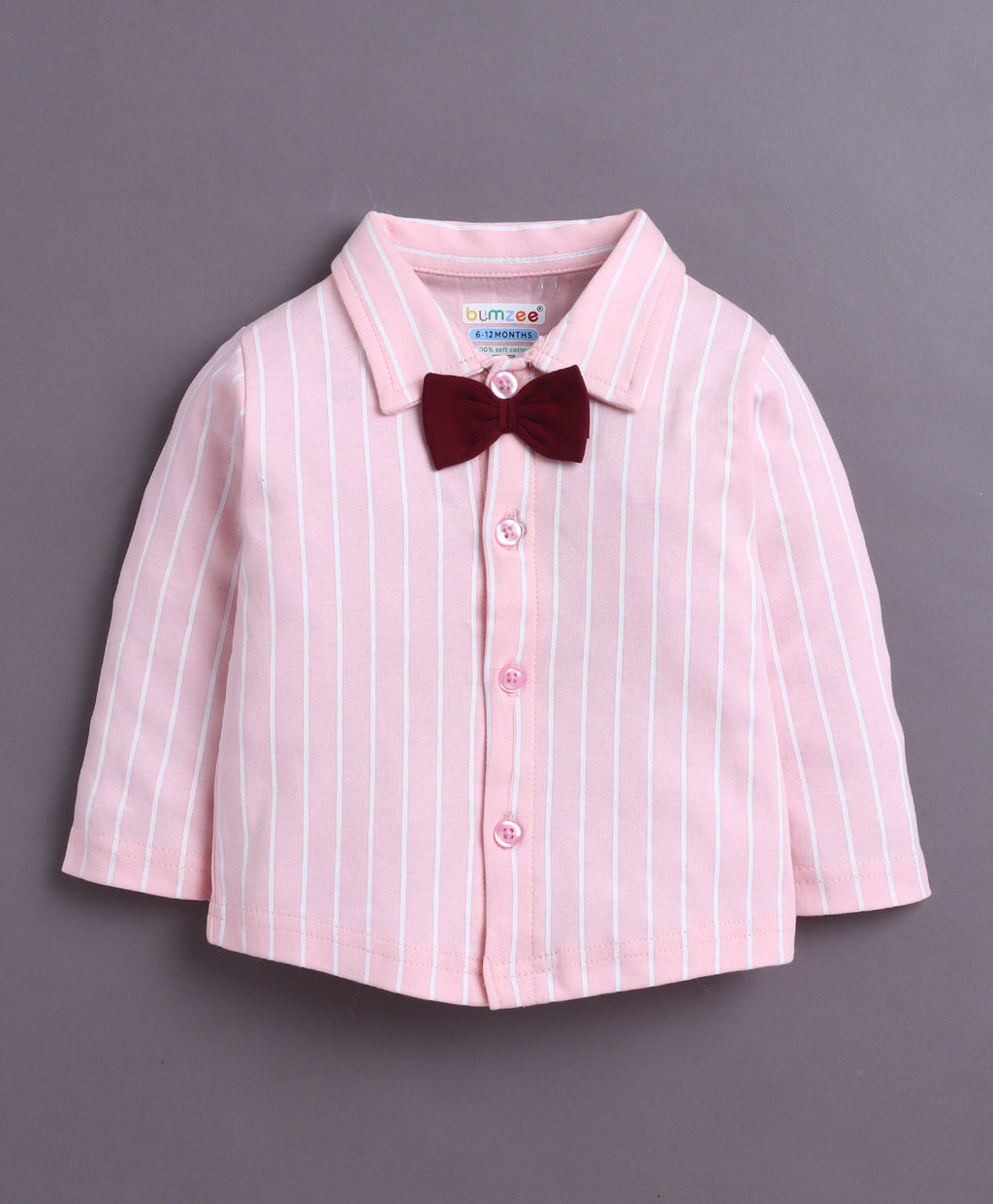 Bumzee Maroon & Pink Striped Formal Set, Full Sleeves, 100% Cotton