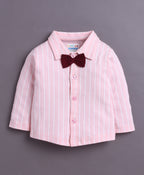 Bumzee Maroon & Pink Striped Formal Set, Full Sleeves, 100% Cotton