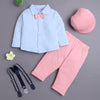 BUMZEE Pink & Powder Blue Boys Full Sleeves Shirt Pant Set With Suspender & Cap