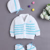 White & Aqua Baby Boys Full Sleeves Acrylic Blend Sweater With Cap & Socks