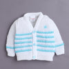White & Aqua Baby Boys Full Sleeves Acrylic Blend Sweater With Cap & Socks