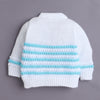 White & Aqua Baby Boys Full Sleeves Acrylic Blend Sweater With Cap & Socks