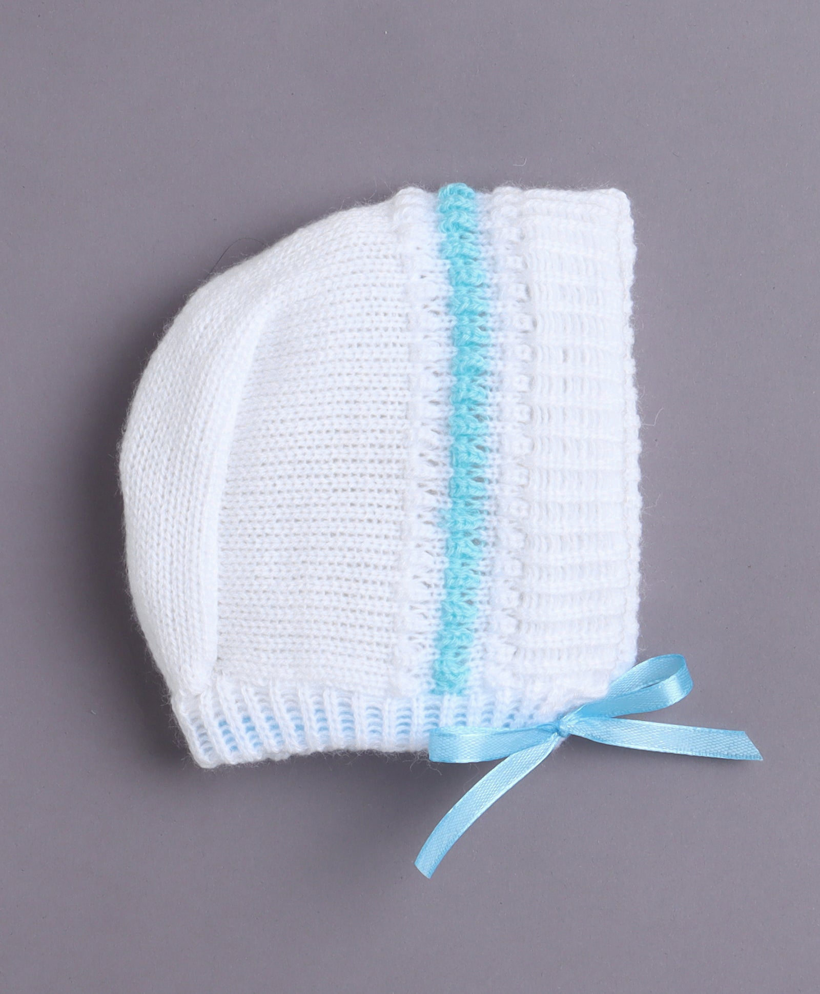 White & Aqua Baby Boys Full Sleeves Acrylic Blend Sweater With Cap & Socks