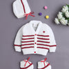 White & Maroon Baby Boys Full Sleeves Acrylic Blend Sweater With Cap & Socks