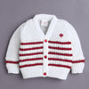 White & Maroon Baby Boys Full Sleeves Acrylic Blend Sweater With Cap & Socks