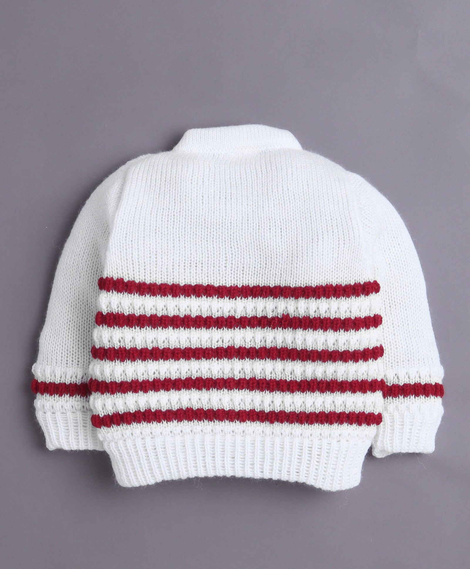 White & Maroon Baby Boys Full Sleeves Acrylic Blend Sweater With Cap & Socks