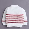 White & Maroon Baby Boys Full Sleeves Acrylic Blend Sweater With Cap & Socks