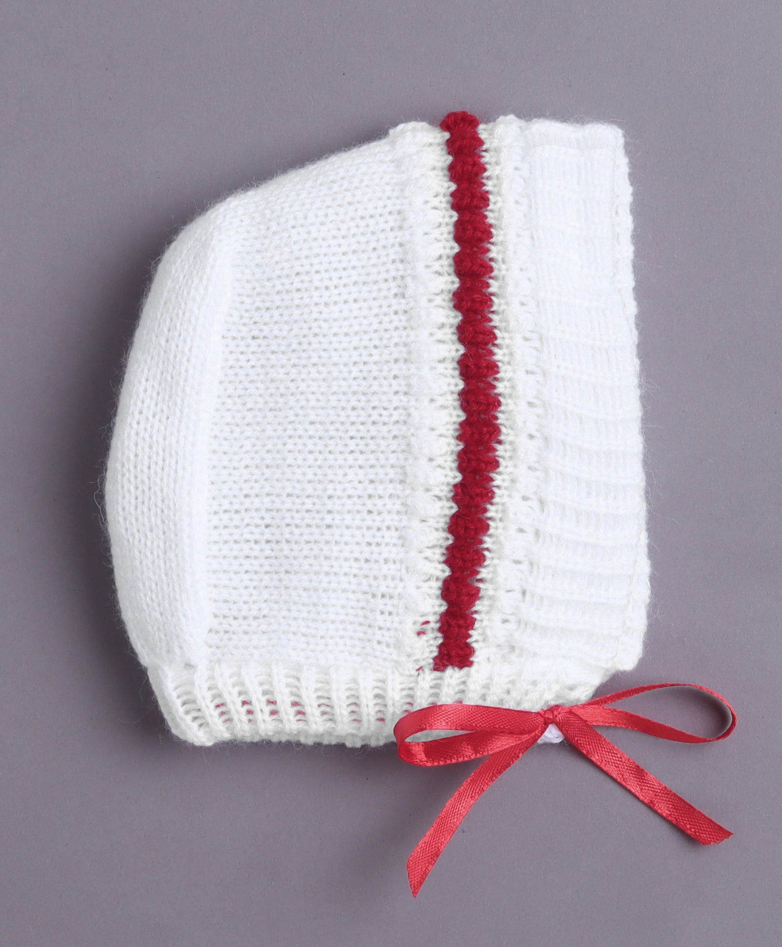 White & Maroon Baby Boys Full Sleeves Acrylic Blend Sweater With Cap & Socks