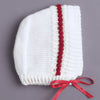 White & Maroon Baby Boys Full Sleeves Acrylic Blend Sweater With Cap & Socks