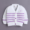White & Lavender Baby Girls Full Sleeves Acrylic Blend Sweater With Cap & Socks