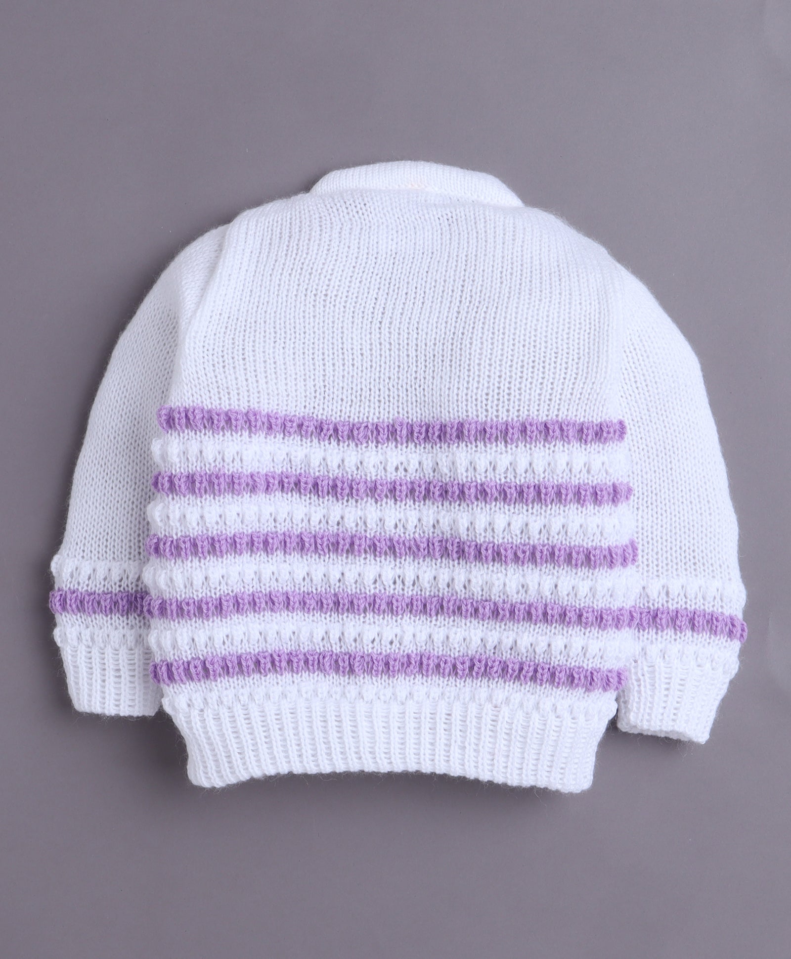 White & Lavender Baby Girls Full Sleeves Acrylic Blend Sweater With Cap & Socks