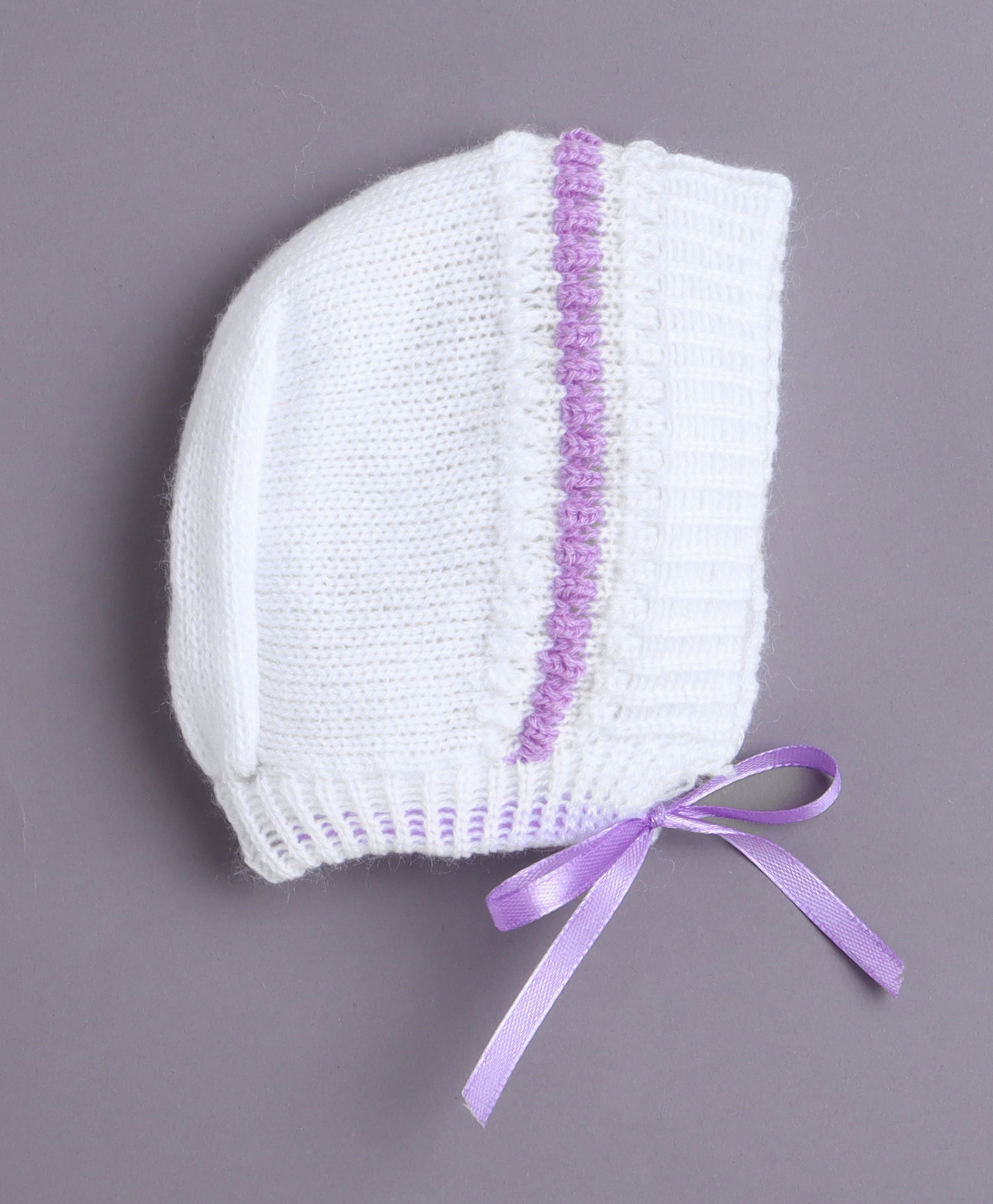 White & Lavender Baby Girls Full Sleeves Acrylic Blend Sweater With Cap & Socks