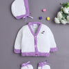 White & Lavender Baby Girls Full Sleeves Acrylic Blend Sweater With Cap & Socks