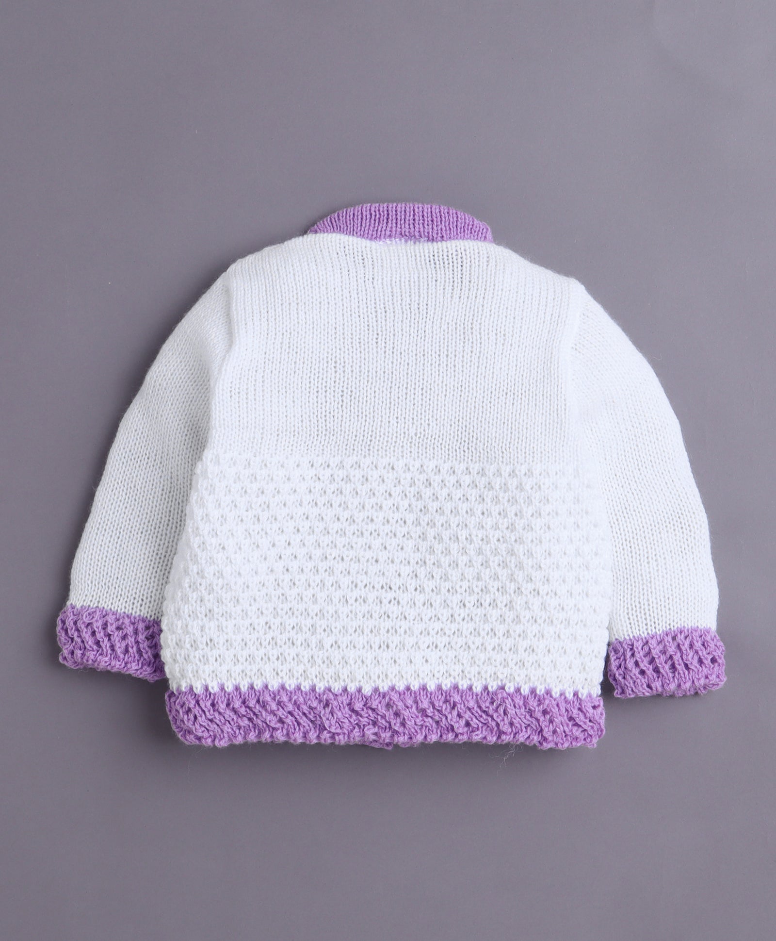 White & Lavender Baby Girls Full Sleeves Acrylic Blend Sweater With Cap & Socks
