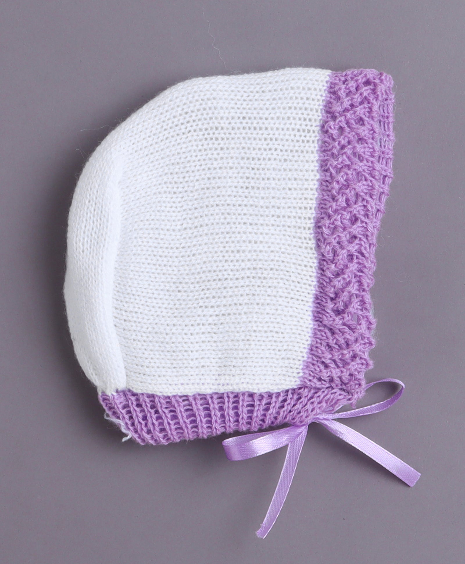 White & Lavender Baby Girls Full Sleeves Acrylic Blend Sweater With Cap & Socks