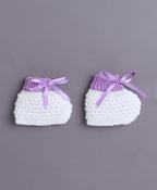 Bumzee White & Lavender Knitted Sweater with Cap & Socks, Full Sleeves, with Socks (Style Peb10816)