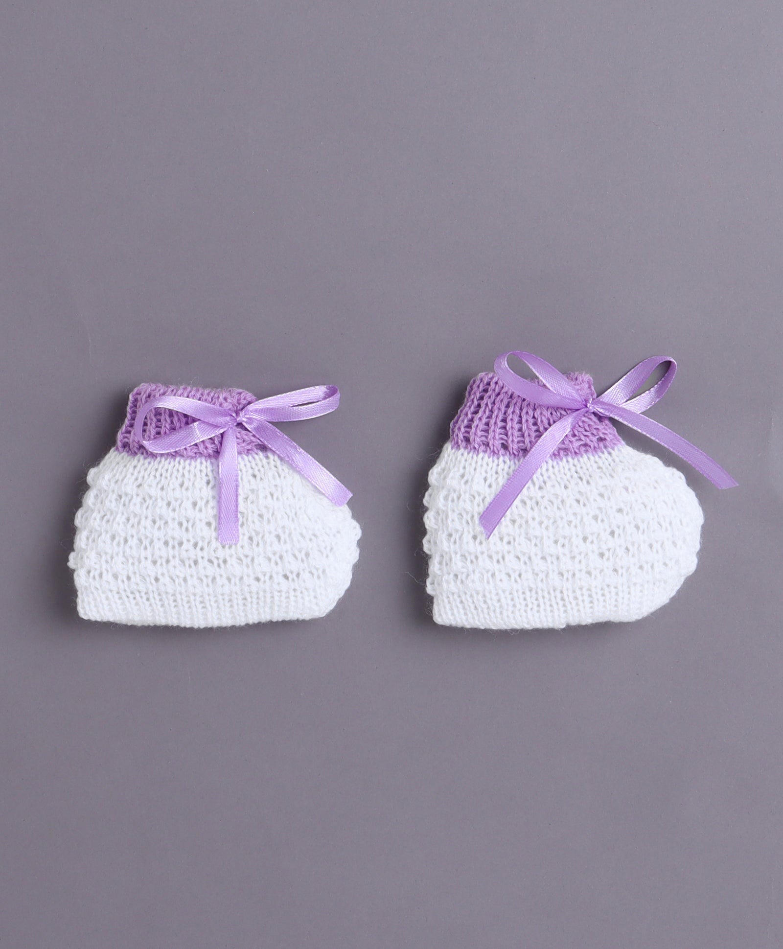 White & Lavender Baby Girls Full Sleeves Acrylic Blend Sweater With Cap & Socks