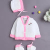 White & Pink Baby Girls Full Sleeves Acrylic Blend Sweater With Cap & Socks