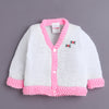 White & Pink Baby Girls Full Sleeves Acrylic Blend Sweater With Cap & Socks