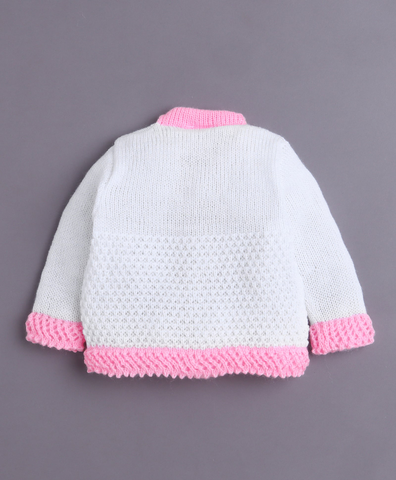 White & Pink Baby Girls Full Sleeves Acrylic Blend Sweater With Cap & Socks