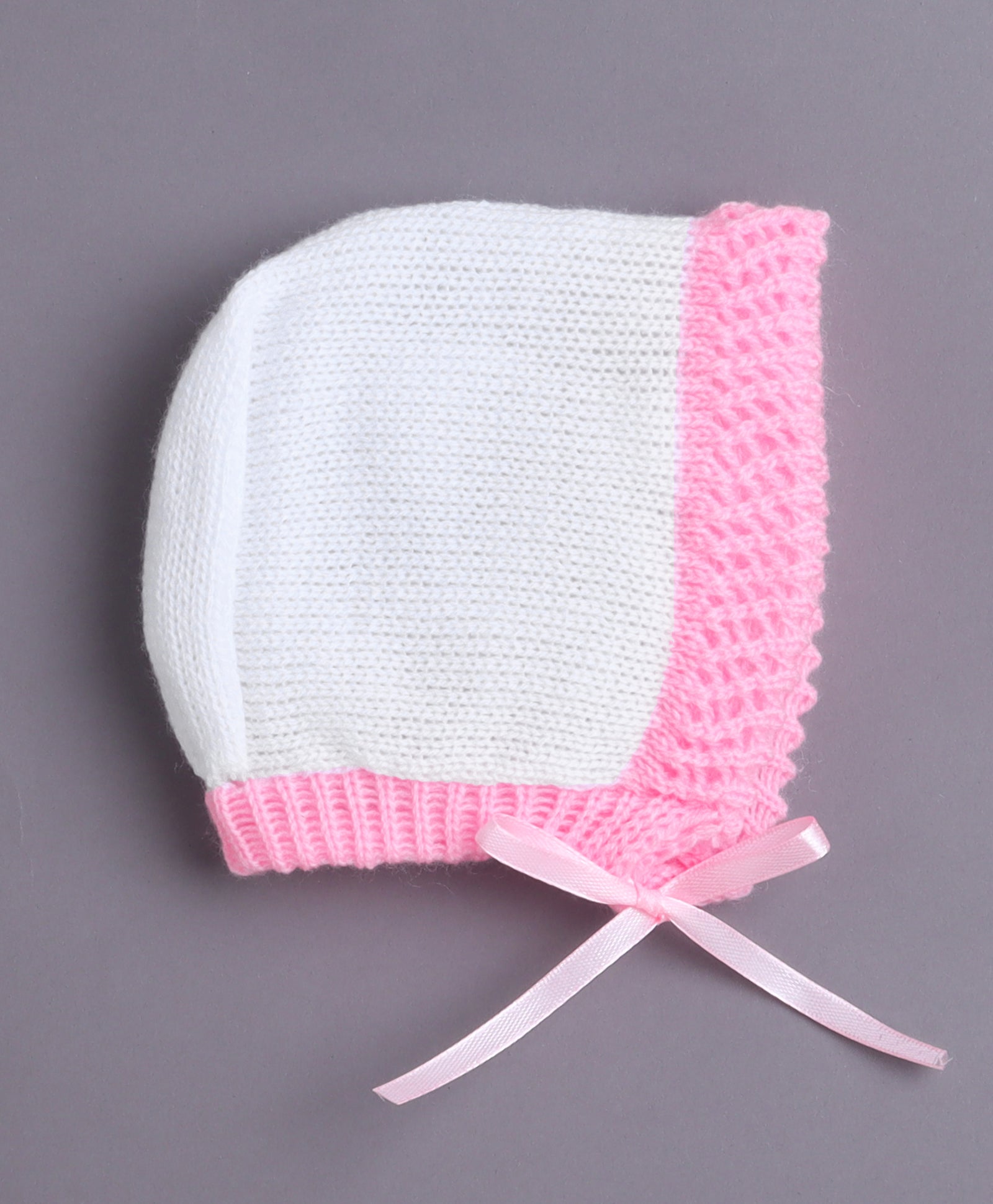 White & Pink Baby Girls Full Sleeves Acrylic Blend Sweater With Cap & Socks