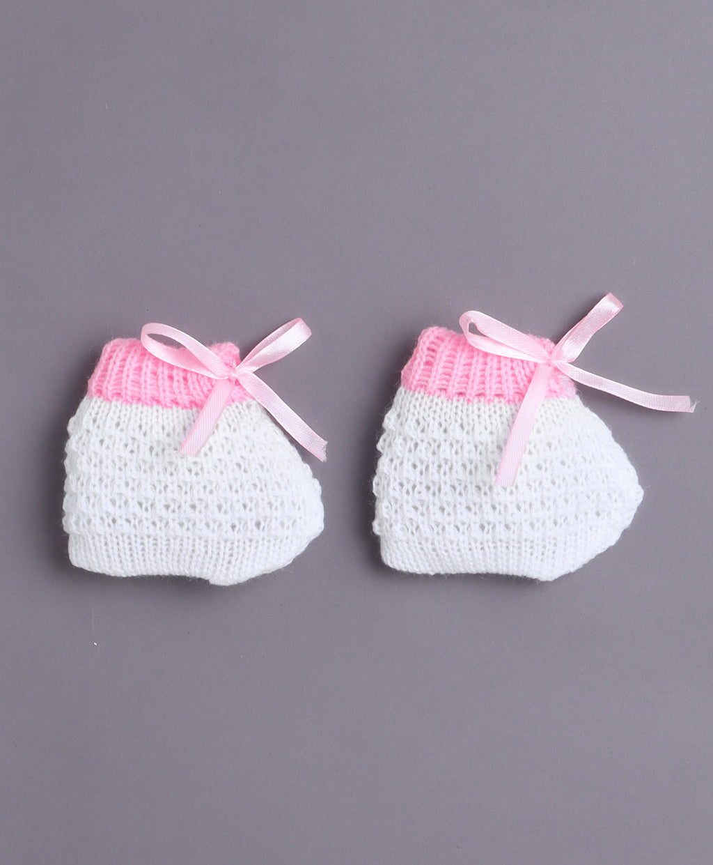Bumzee White & Pink Knitted Sweater with Cap & Socks, Full Sleeves, Acrylic Knit (Style Peb10817)