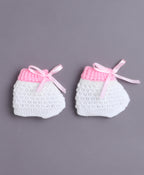 Bumzee White & Pink Knitted Sweater with Cap & Socks, Full Sleeves, Acrylic Knit (Style Peb10817)